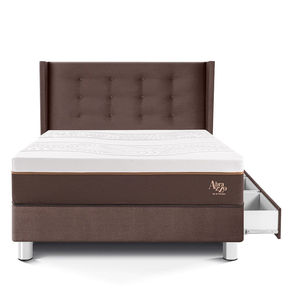 DORMITORIO CON CAJONES PARAÍSO ROYAL ABRAZZO 1.5 PLAZAS CHOCOLATE + CABECERA GOLD + 1 ALMOHADA VISCOELÁSTICA - 3