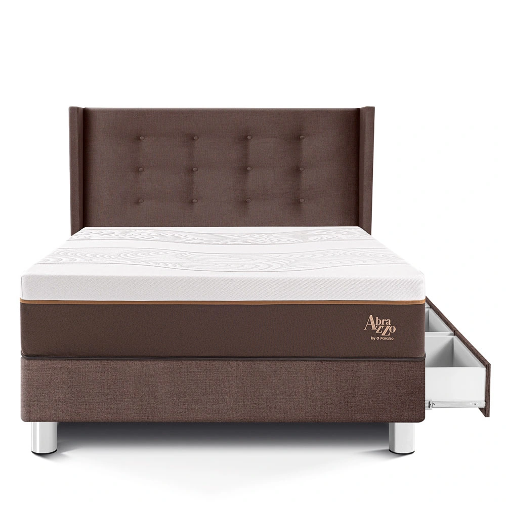 DORMITORIO CON CAJONES PARAÍSO ROYAL ABRAZZO 1.5 PLAZAS CHOCOLATE + CABECERA GOLD + 1 ALMOHADA VISCOELÁSTICA - 3