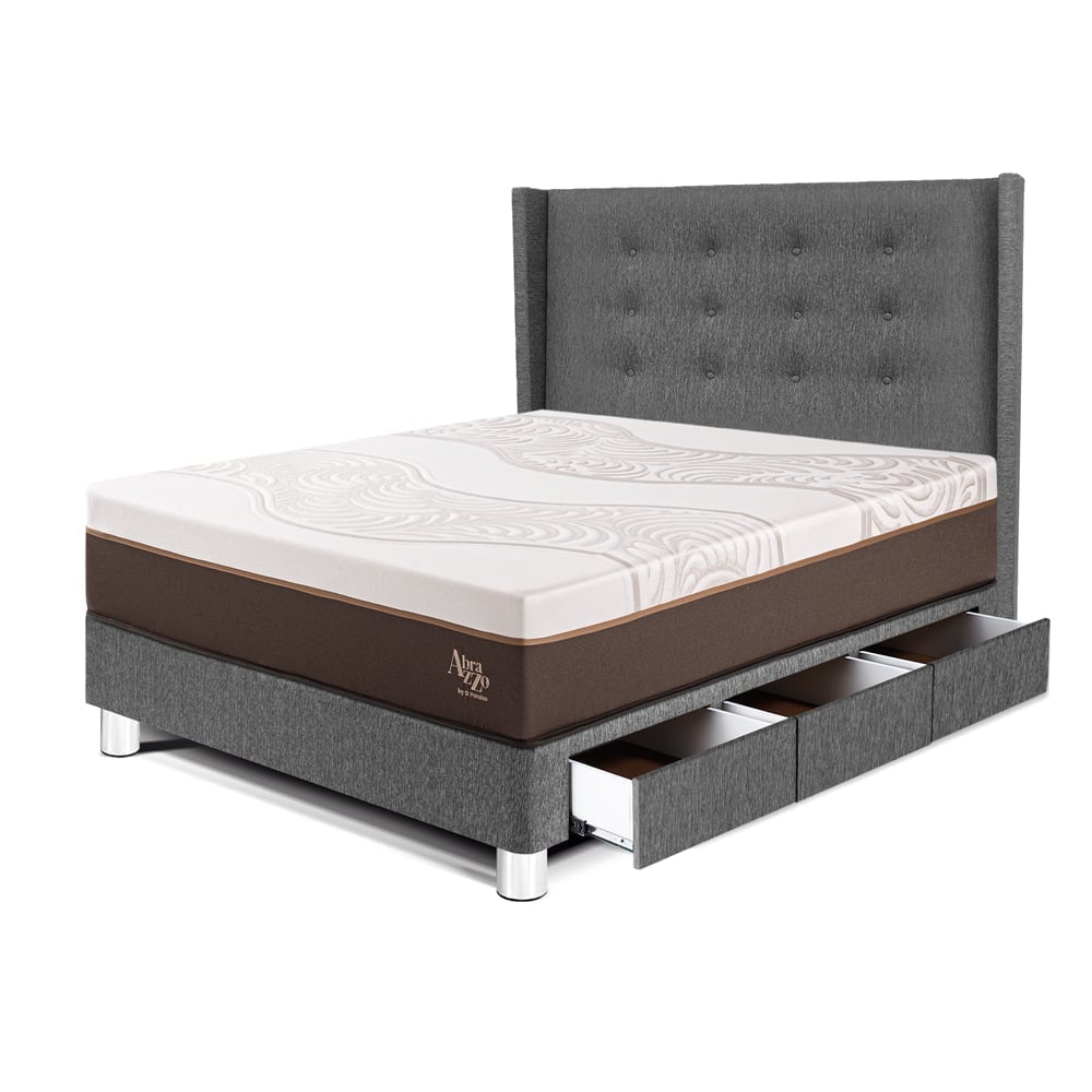 DORMITORIO CON CAJONES PARAÍSO ROYAL ABRAZZO 1.5 PLAZAS GRIS + CABECERA GOLD + 1 ALMOHADA VISCOELÁSTICA - 1