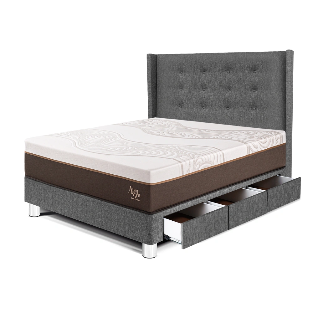 DORMITORIO CON CAJONES PARAÍSO ROYAL ABRAZZO 1.5 PLAZAS GRIS + CABECERA GOLD + 1 ALMOHADA VISCOELÁSTICA - 1