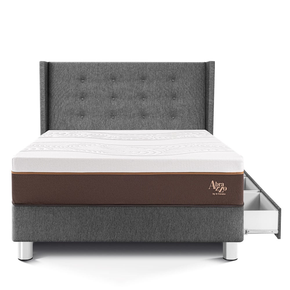 DORMITORIO CON CAJONES PARAÍSO ROYAL ABRAZZO 1.5 PLAZAS GRIS + CABECERA GOLD + 1 ALMOHADA VISCOELÁSTICA - 3