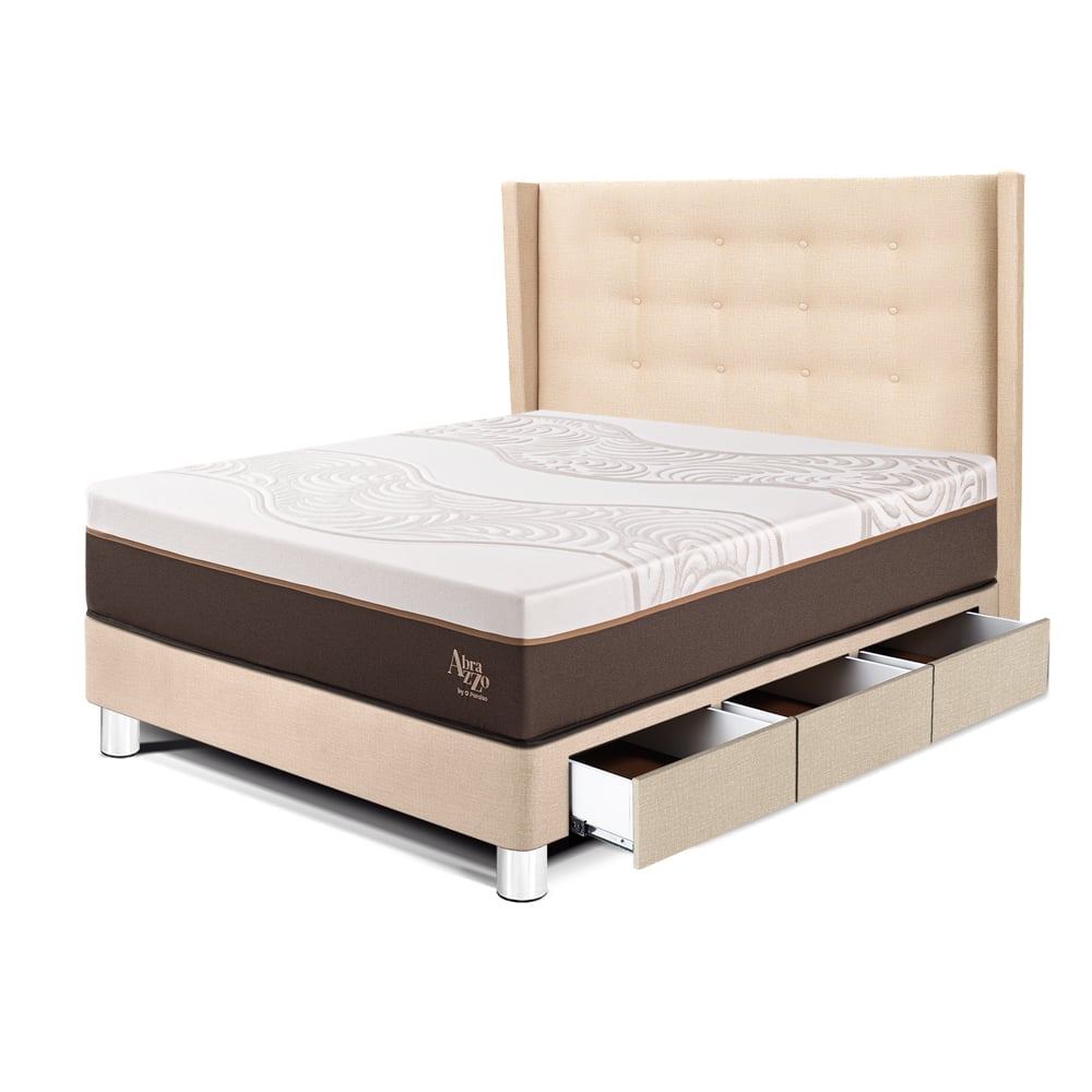 DORMITORIO CON CAJONES PARAÍSO ROYAL ABRAZZO 1.5 PLAZAS CHAMPAGNE + CABECERA GOLD + 1 ALMOHADA VISCOELÁSTICA - 1
