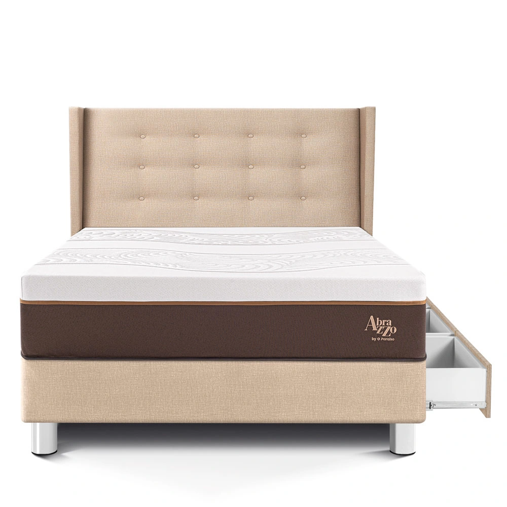 DORMITORIO CON CAJONES PARAÍSO ROYAL ABRAZZO 1.5 PLAZAS CHAMPAGNE + CABECERA GOLD + 1 ALMOHADA VISCOELÁSTICA - 3