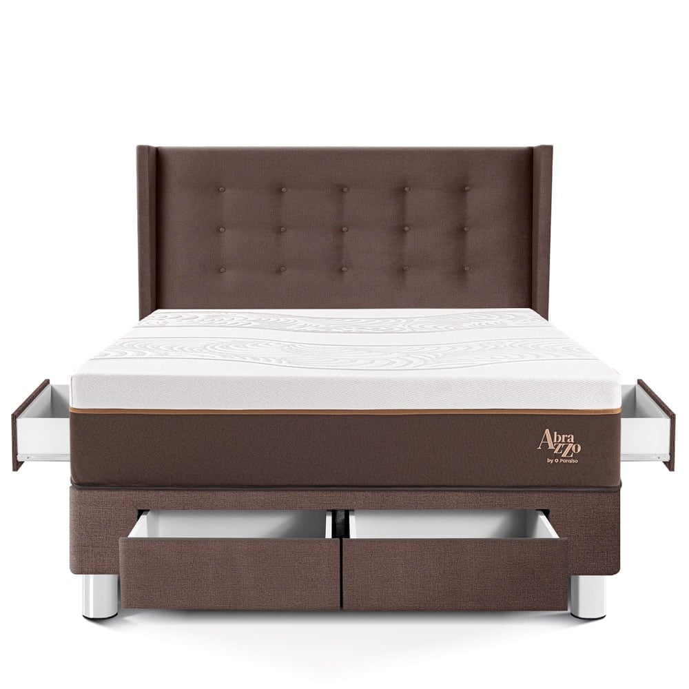 DORMITORIO CON CAJONES PARAÍSO ROYAL ABRAZZO 2 PLAZAS CHOCOLATE + CABECERA GOLD + 2 ALMOHADAS VISCOELÁSTICAS - 3