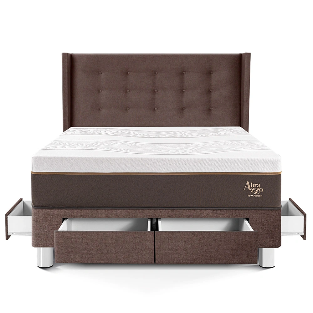 DORMITORIO CON CAJONES PARAÍSO ROYAL ABRAZZO 2 PLAZAS CHOCOLATE + CABECERA GOLD + 2 ALMOHADAS VISCOELÁSTICAS - 3