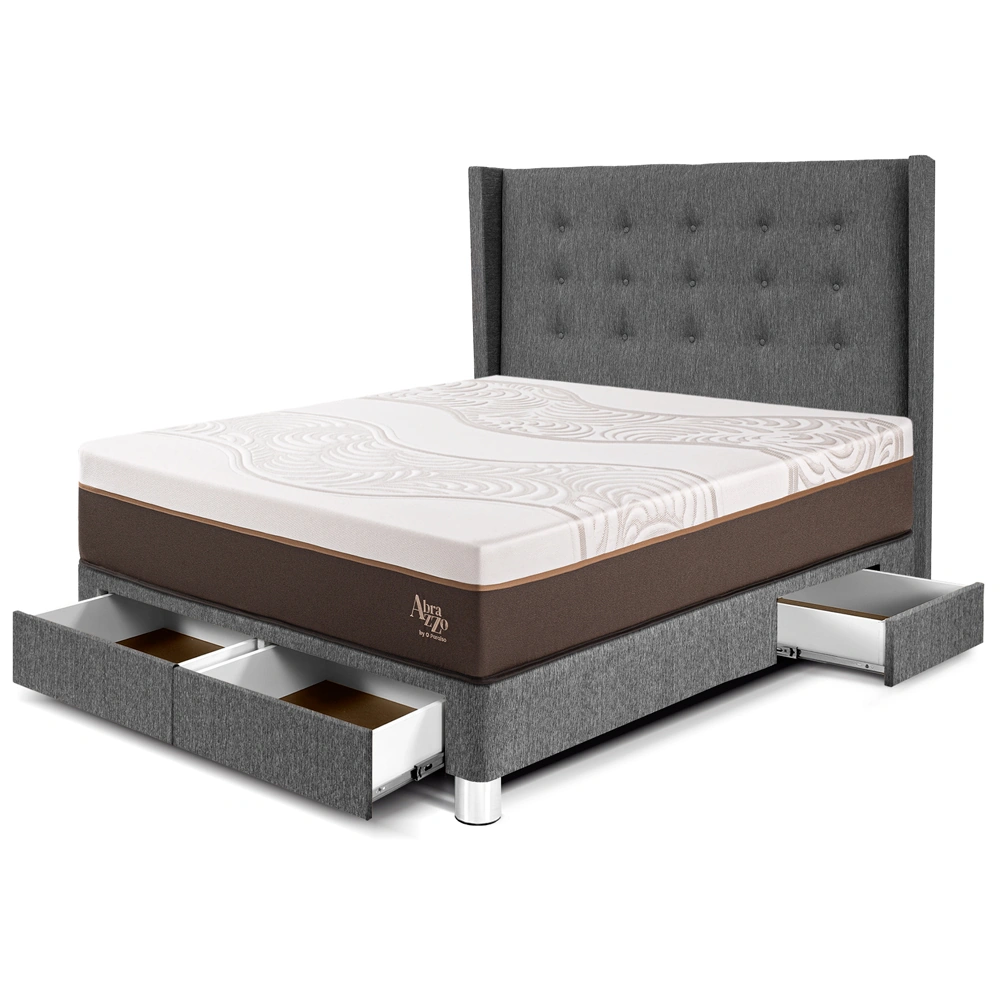 DORMITORIO CON CAJONES PARAÍSO ROYAL ABRAZZO 2 PLAZAS GRIS + CABECERA GOLD + 2 ALMOHADAS VISCOELÁSTICAS - 1