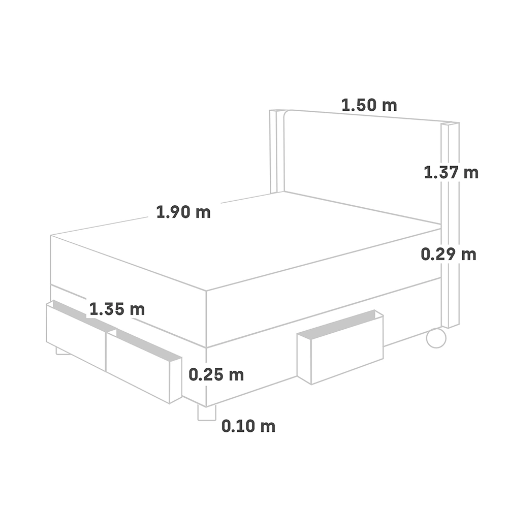 DORMITORIO CON CAJONES PARAÍSO ROYAL ABRAZZO 2 PLAZAS GRIS + CABECERA GOLD + 2 ALMOHADAS VISCOELÁSTICAS - 5