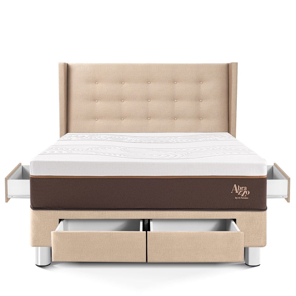 DORMITORIO CON CAJONES PARAÍSO ROYAL ABRAZZO 2 PLAZAS CHAMPAGNE + CABECERA GOLD + 2 ALMOHADAS VISCOELÁSTICAS - 3