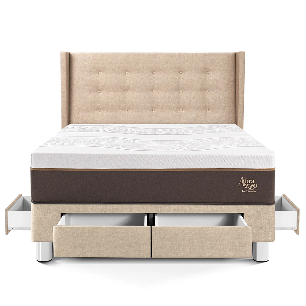DORMITORIO CON CAJONES PARAÍSO ROYAL ABRAZZO 2 PLAZAS CHAMPAGNE + CABECERA GOLD + 2 ALMOHADAS VISCOELÁSTICAS - 3