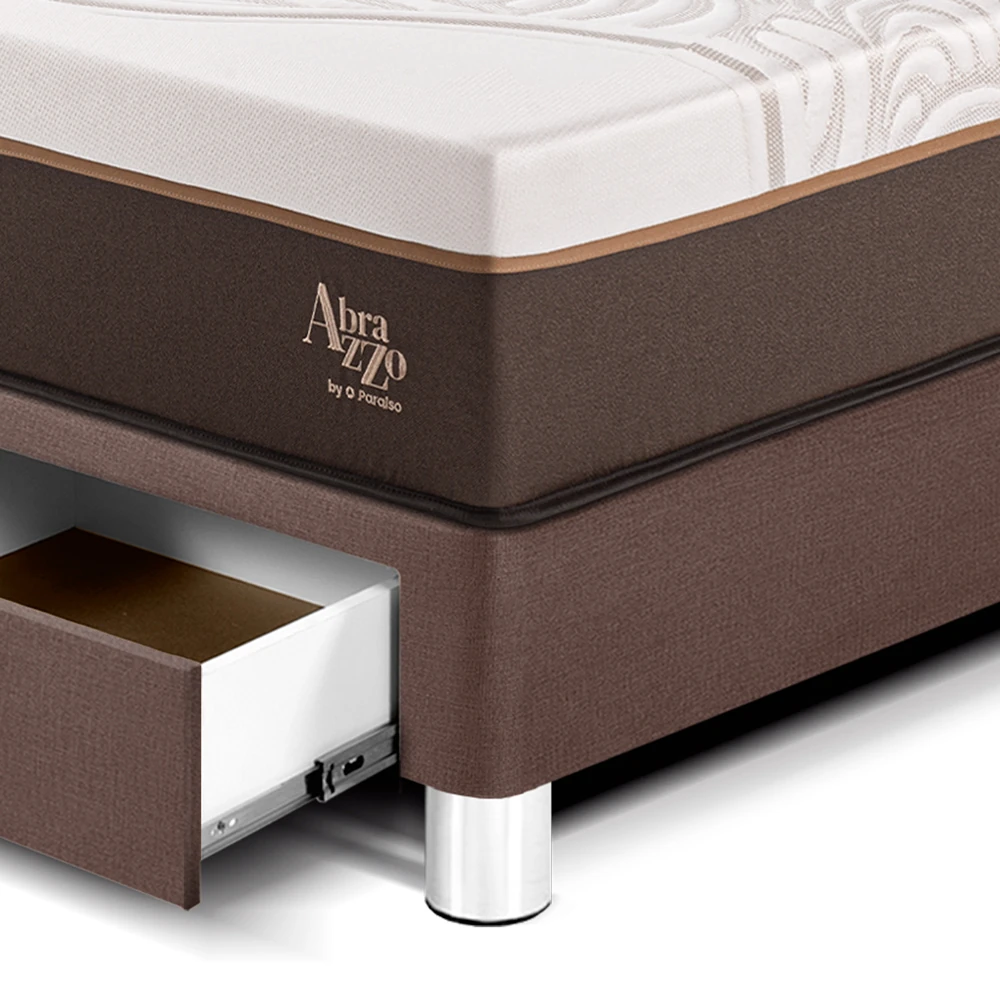 DORMITORIO CON CAJONES PARAÍSO ROYAL ABRAZZO QUEEN CHOCOLATE + CABECERA GOLD + 2 ALMOHADAS VISCOELÁSTICAS - 2