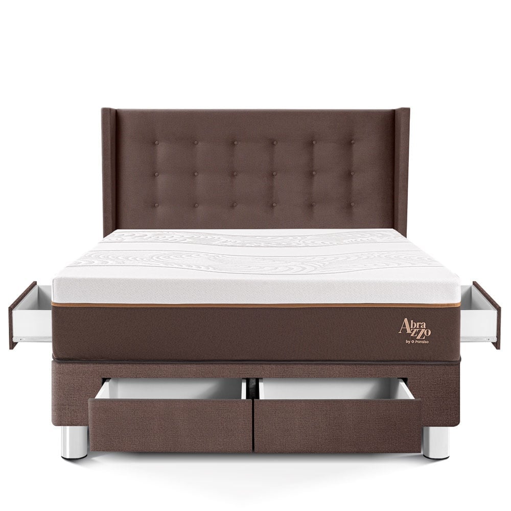 DORMITORIO CON CAJONES PARAÍSO ROYAL ABRAZZO QUEEN CHOCOLATE + CABECERA GOLD + 2 ALMOHADAS VISCOELÁSTICAS - 3