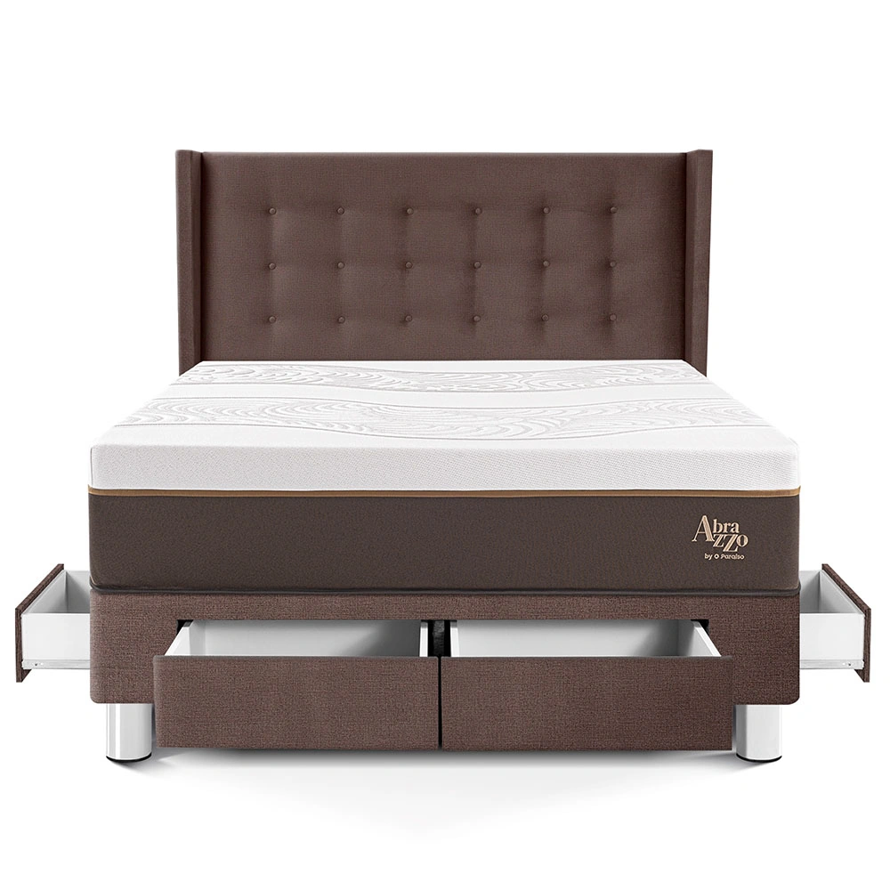 DORMITORIO CON CAJONES PARAÍSO ROYAL ABRAZZO QUEEN CHOCOLATE + CABECERA GOLD + 2 ALMOHADAS VISCOELÁSTICAS - 3