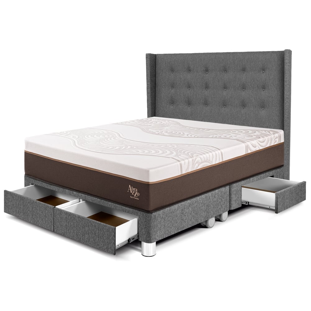 DORMITORIO CON CAJONES PARAÍSO ROYAL ABRAZZO QUEEN GRIS + CABECERA GOLD + 2 ALMOHADAS VISCOELÁSTICAS - 1