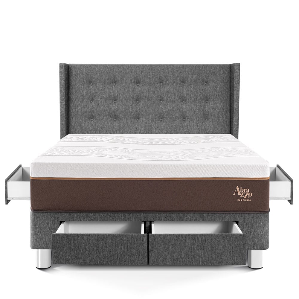 DORMITORIO CON CAJONES PARAÍSO ROYAL ABRAZZO QUEEN GRIS + CABECERA GOLD + 2 ALMOHADAS VISCOELÁSTICAS - 3