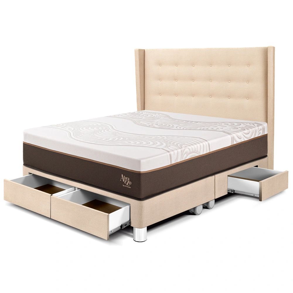 DORMITORIO CON CAJONES PARAÍSO ROYAL ABRAZZO QUEEN CHAMPAGNE + CABECERA GOLD + 2 ALMOHADAS VISCOELÁSTICAS - 1