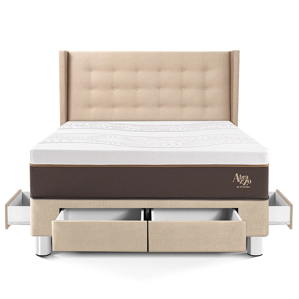 DORMITORIO CON CAJONES PARAÍSO ROYAL ABRAZZO QUEEN CHAMPAGNE + CABECERA GOLD + 2 ALMOHADAS VISCOELÁSTICAS - 3