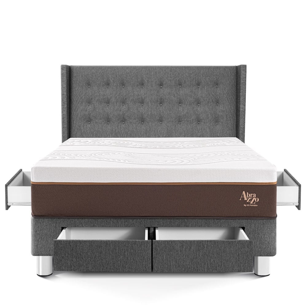 DORMITORIO CON CAJONES PARAÍSO ROYAL ABRAZZO KING GRIS + CABECERA GOLD + 2 ALMOHADAS VISCOELÁSTICAS - 3