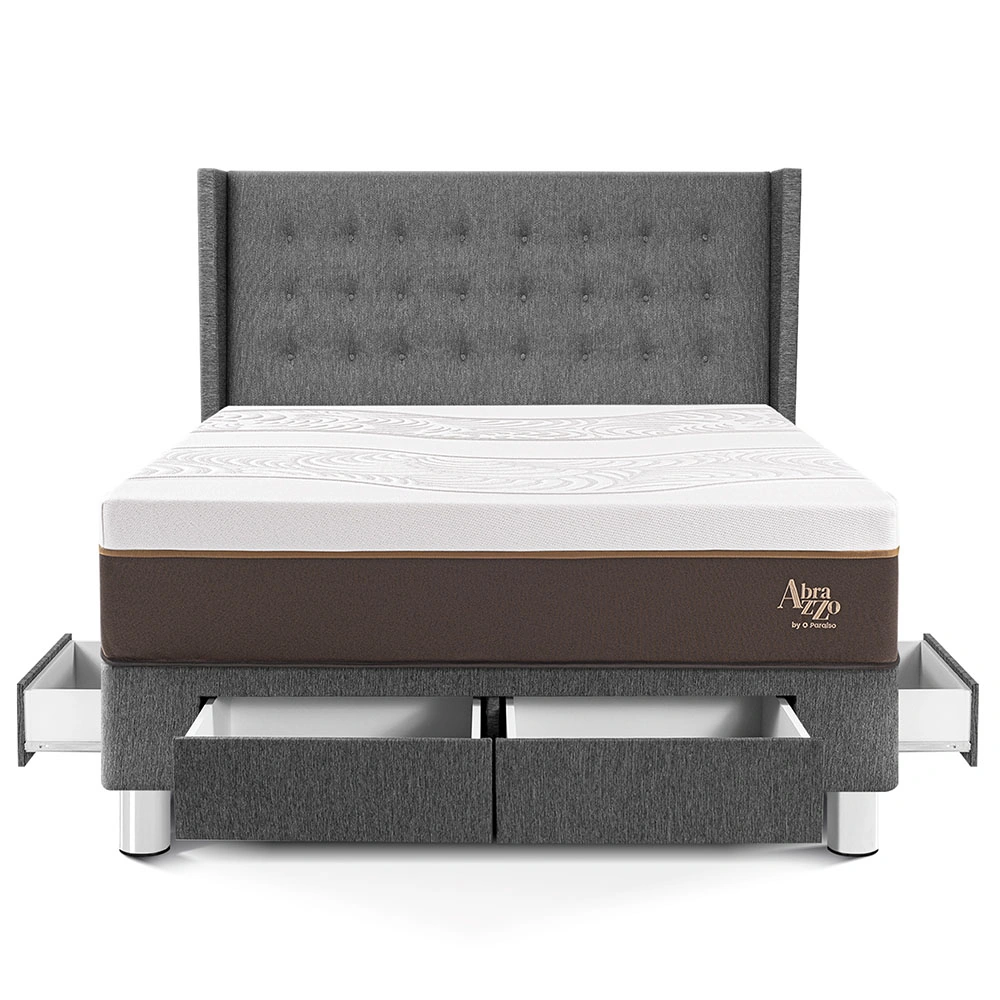 DORMITORIO CON CAJONES PARAÍSO ROYAL ABRAZZO KING GRIS + CABECERA GOLD + 2 ALMOHADAS VISCOELÁSTICAS - 3