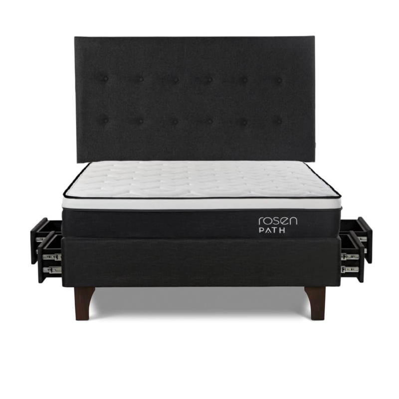 DORMITORIO EUROPEO CON CAJONES ROSEN PATH GRAFITO 2 PLAZAS WEST GRAFITO + 2 ALMOHADAS - 1