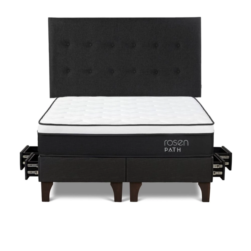 DORMITORIO EUROPEO CON CAJONES ROSEN PATH GRAFITO QUEEN WEST GRAFITO + 2 ALMOHADAS - 1