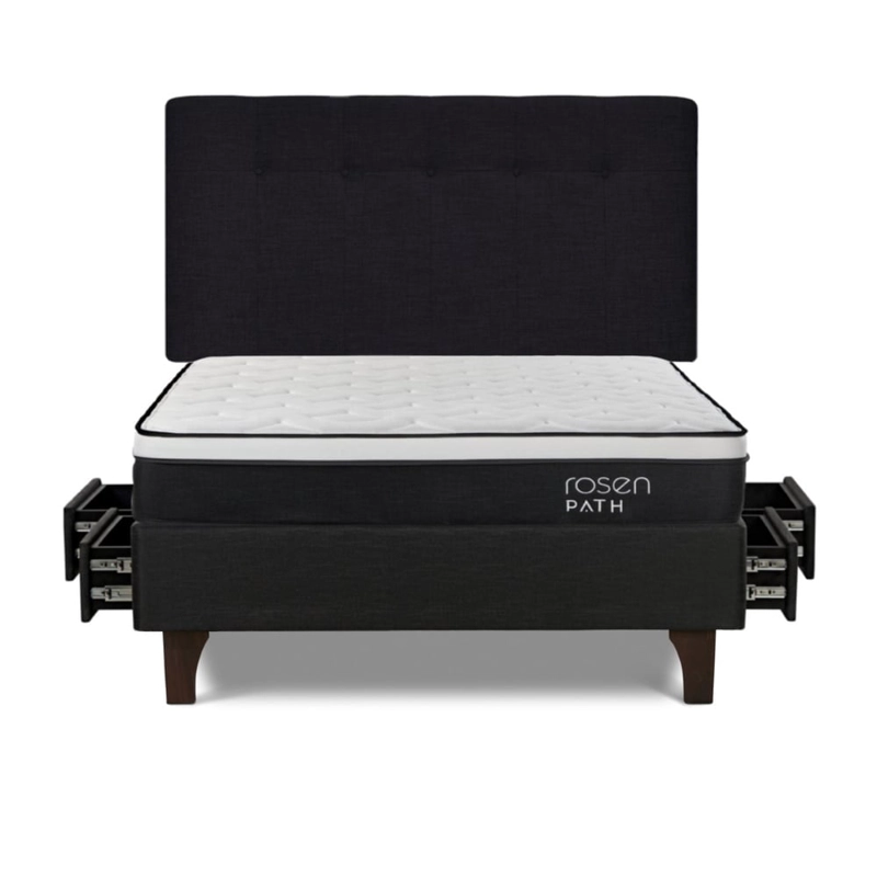 DORMITORIO EUROPEO CON CAJONES ROSEN PATH GRAFITO 2 PLAZAS NEW BENNET GRAFITO + 2 ALMOHADAS - 1
