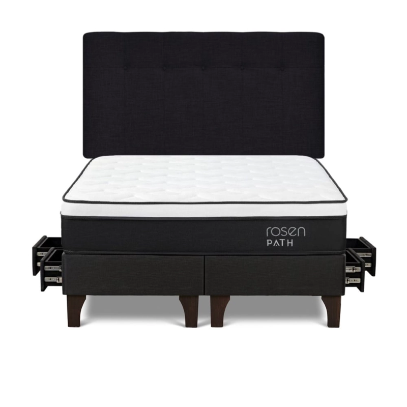 DORMITORIO EUROPEO CON CAJONES ROSEN PATH GRAFITO QUEEN NEW BENNET GRAFITO + 2 ALMOHADAS - 1