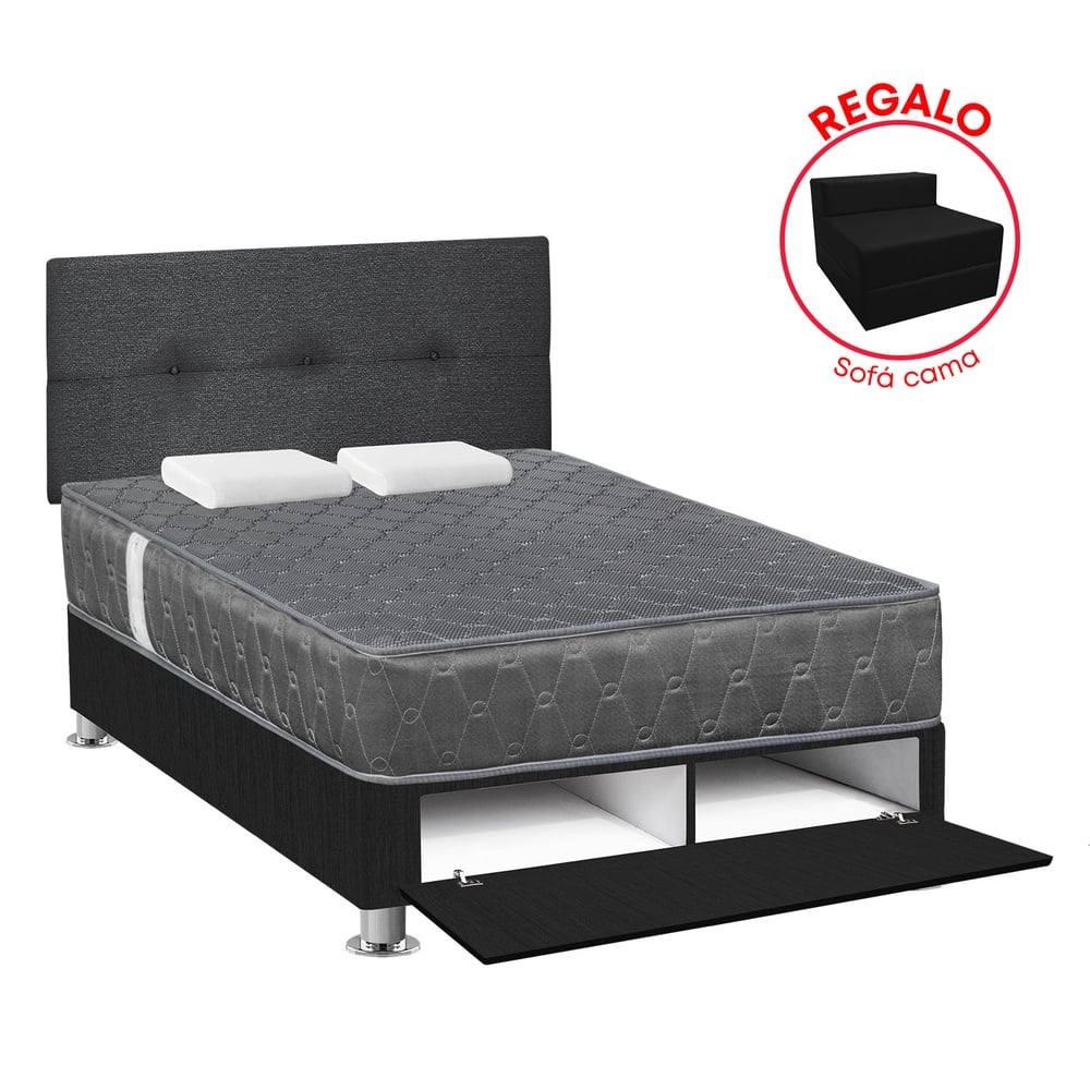 DORMITORIO AMERICANO FORLI ACQUA 2 PLAZAS NEGRO + SOFÁ CAMA - 1