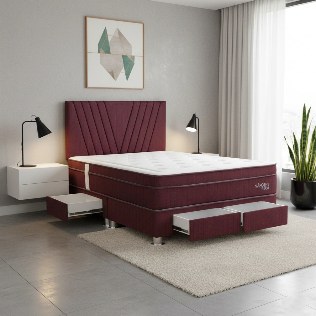 DORMITORIO AMERICANO RIZZOLI NÁPOLES KING CON CAJONES GUINDA - 1