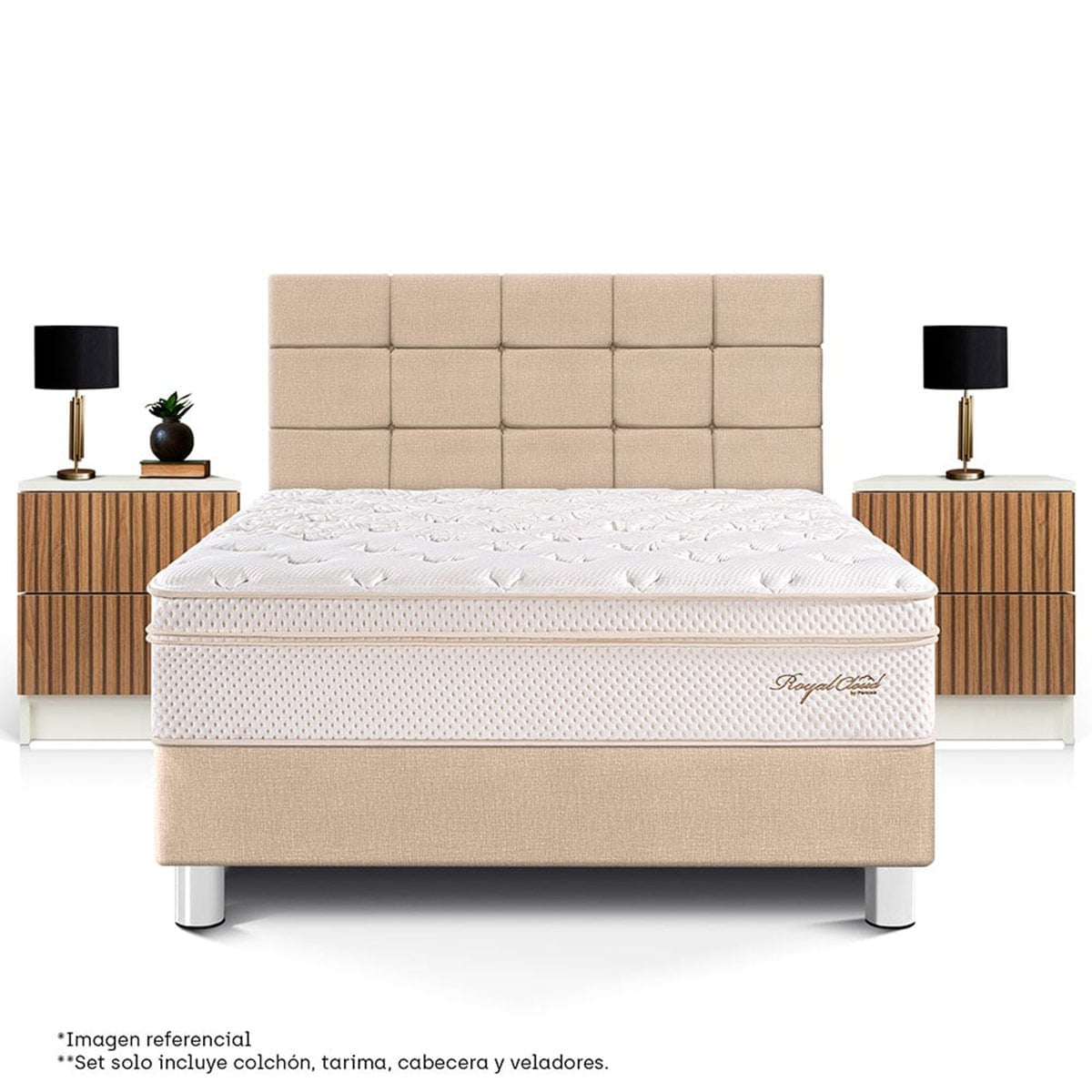 DORMITORIO PARAÍSO ROYAL CLOUD QUEEN BLOCKS + VELADOR BRISSE CHAMPAGNE + 2 ALMOHADAS VISCOELÁSTICAS - 3