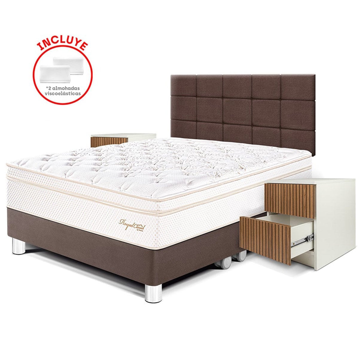 DORMITORIO PARAÍSO ROYAL CLOUD QUEEN BLOCKS + VELADOR BRISSE CHOCOLATE + 2 ALMOHADAS VISCOELÁSTICAS - 1