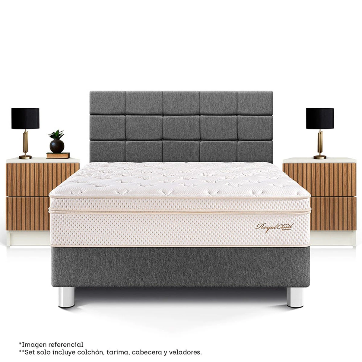 DORMITORIO PARAÍSO ROYAL CLOUD QUEEN BLOCKS + VELADOR BRISSE GRIS + 2 ALMOHADAS VISCOELÁSTICAS - 3