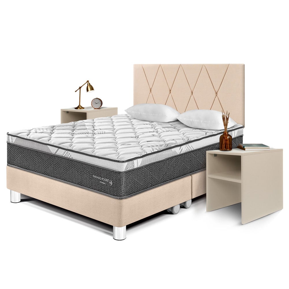 DORMITORIO AMERICANO PARAÍSO PARAÍSO POCKET STAR QUEEN POCKET STAR LOFT + VELADOR REPISA CHAMPAGNE - 1