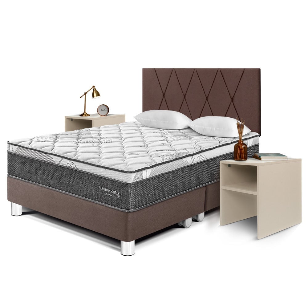 DORMITORIO AMERICANO PARAÍSO PARAÍSO POCKET STAR QUEEN POCKET STAR LOFT + VELADOR REPISA CHOCOLATE - 1