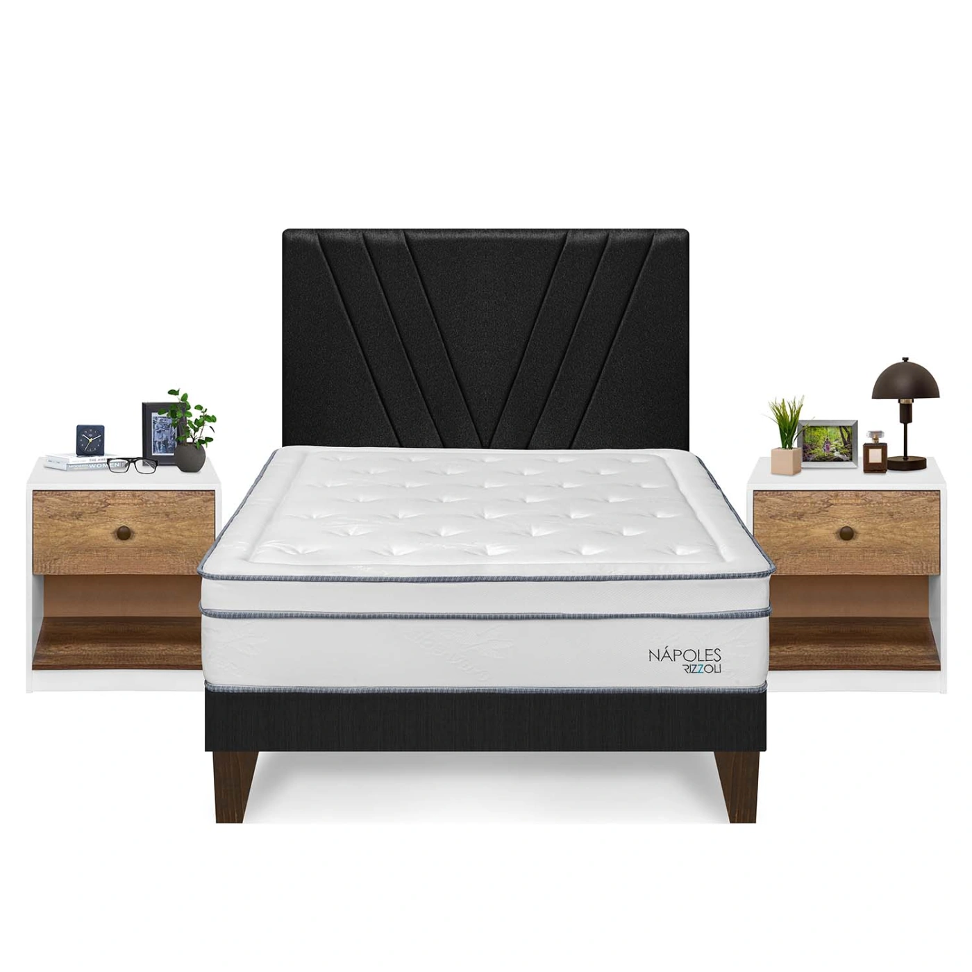 DORMITORIO EUROPEO RIZZOLI NAPOLES 2 PLAZAS + VELADOR MUNDIAL - 1