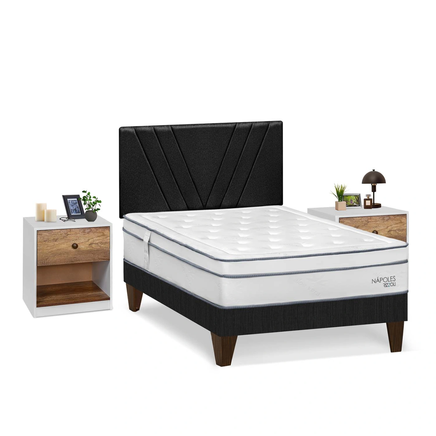 DORMITORIO EUROPEO RIZZOLI NAPOLES 2 PLAZAS + VELADOR MUNDIAL - 2