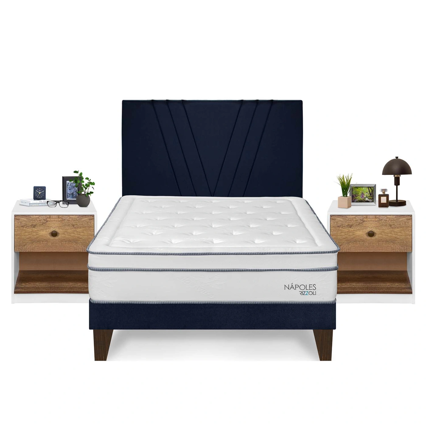 DORMITORIO EUROPEO RIZZOLI NAPOLES 2 PLAZAS + VELADOR MUNDIAL - 1