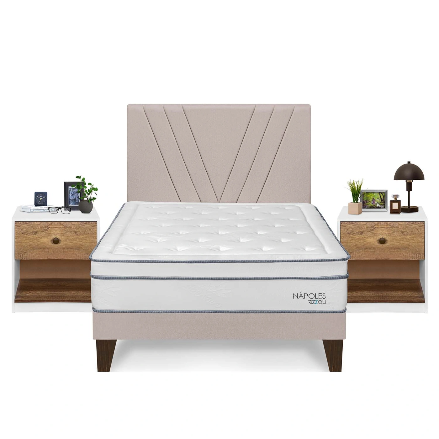 DORMITORIO EUROPEO RIZZOLI NAPOLES 2 PLAZAS + VELADOR MUNDIAL - 1