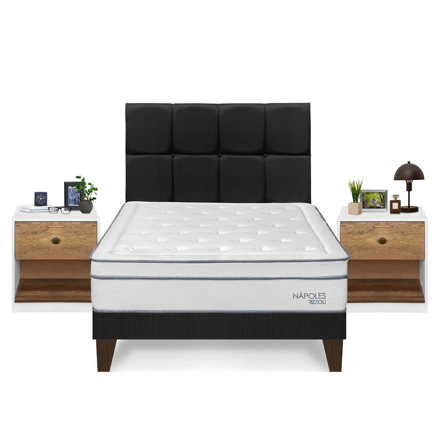 DORMITORIO EUROPEO RIZZOLI NAPOLES 2 PLAZAS + VELADOR MUNDIAL - 1
