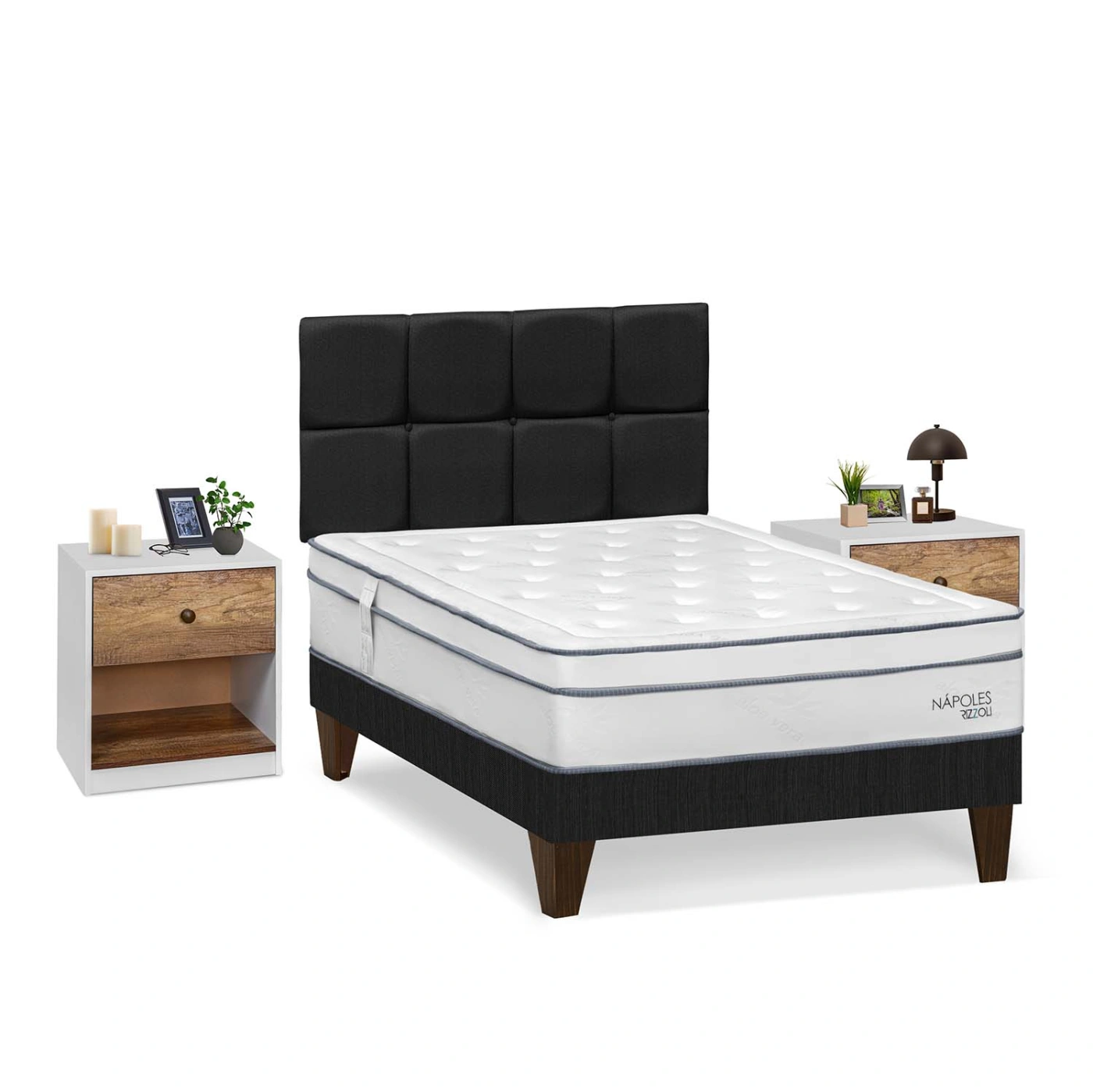 DORMITORIO EUROPEO RIZZOLI NAPOLES 2 PLAZAS + VELADOR MUNDIAL - 2