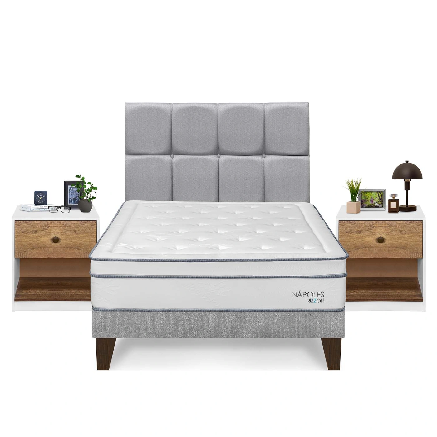 DORMITORIO EUROPEO RIZZOLI NAPOLES 2 PLAZAS + VELADOR MUNDIAL - 1