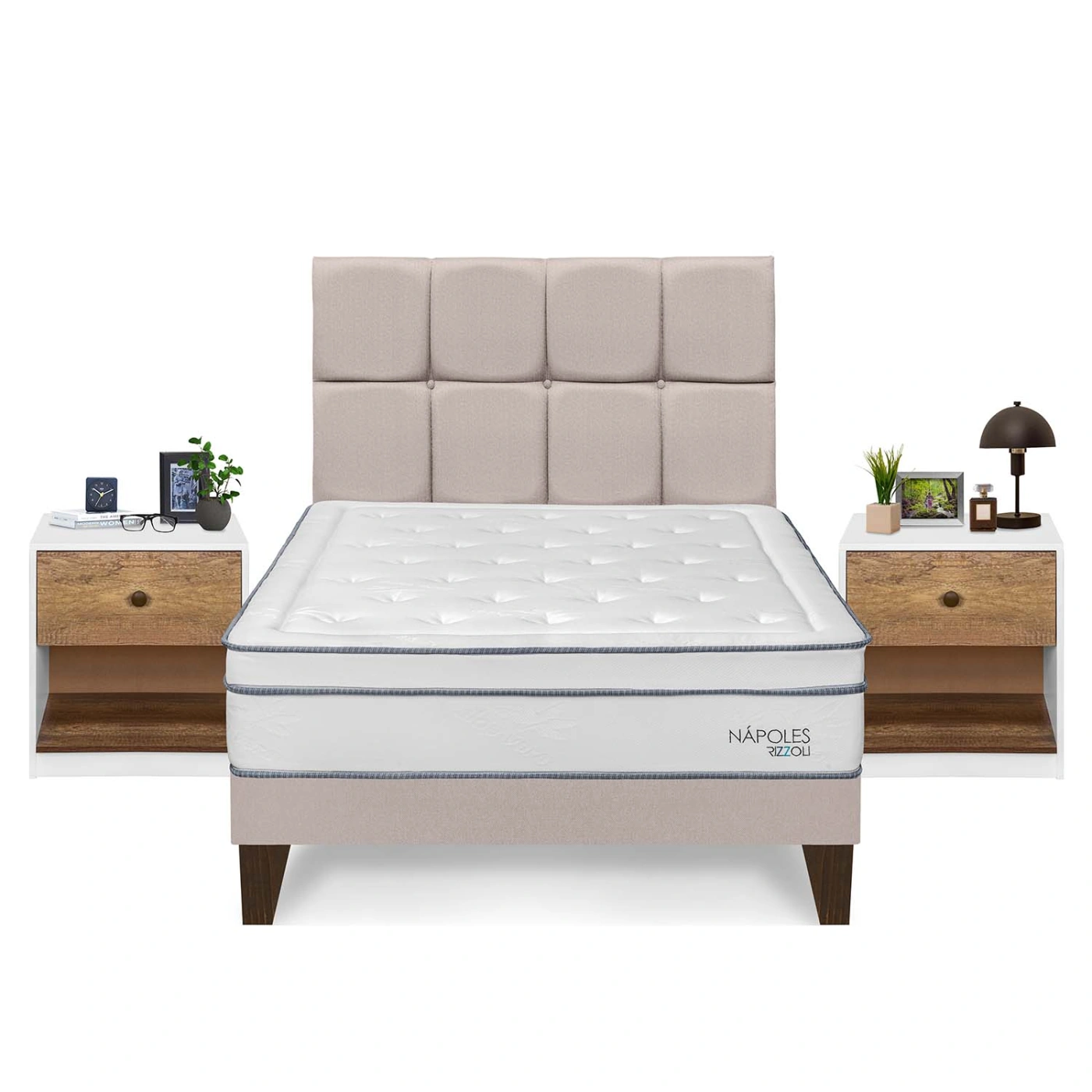DORMITORIO EUROPEO RIZZOLI NAPOLES 2 PLAZAS + VELADOR MUNDIAL - 1