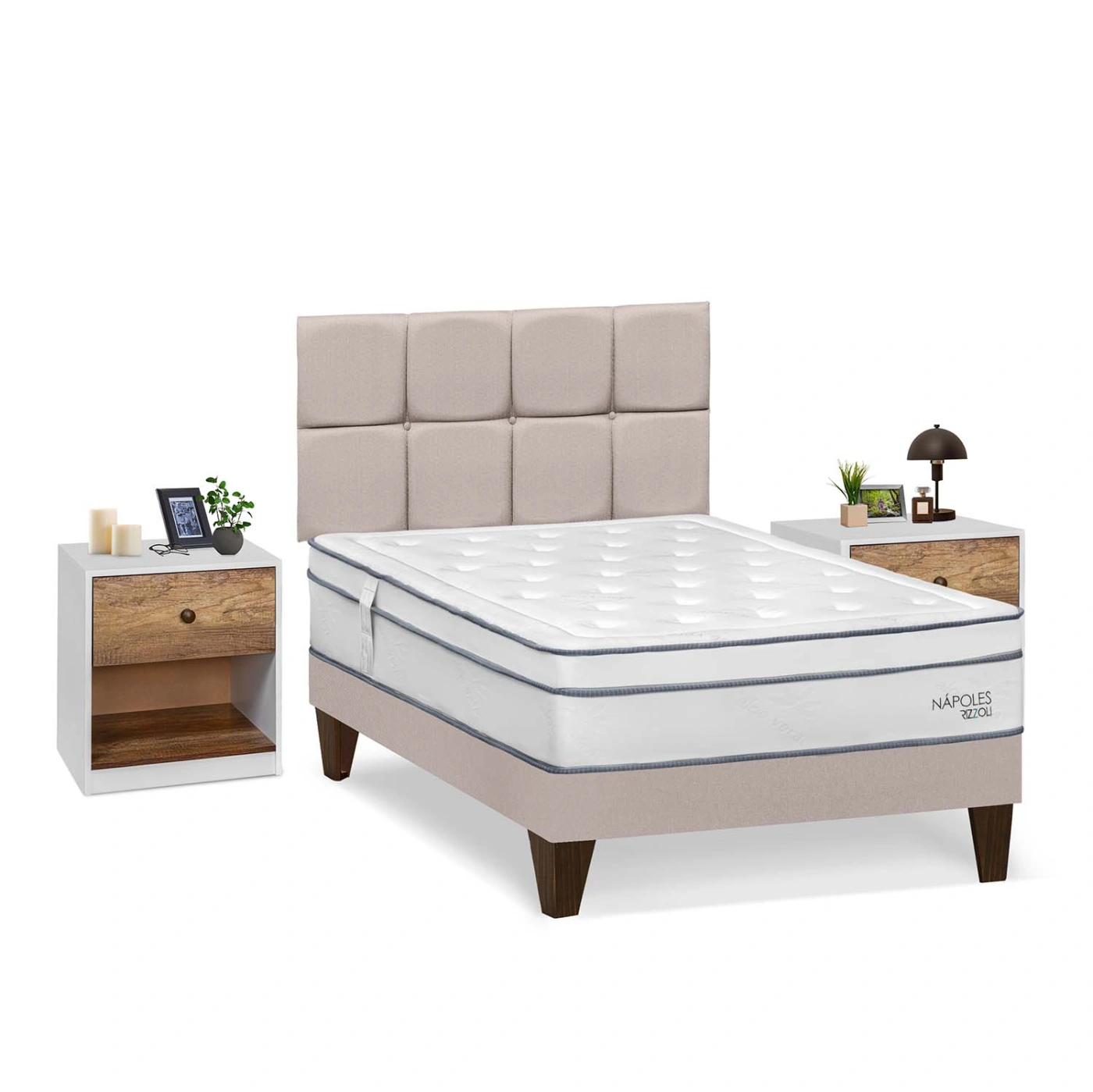 DORMITORIO EUROPEO RIZZOLI NAPOLES 2 PLAZAS + VELADOR MUNDIAL - 2