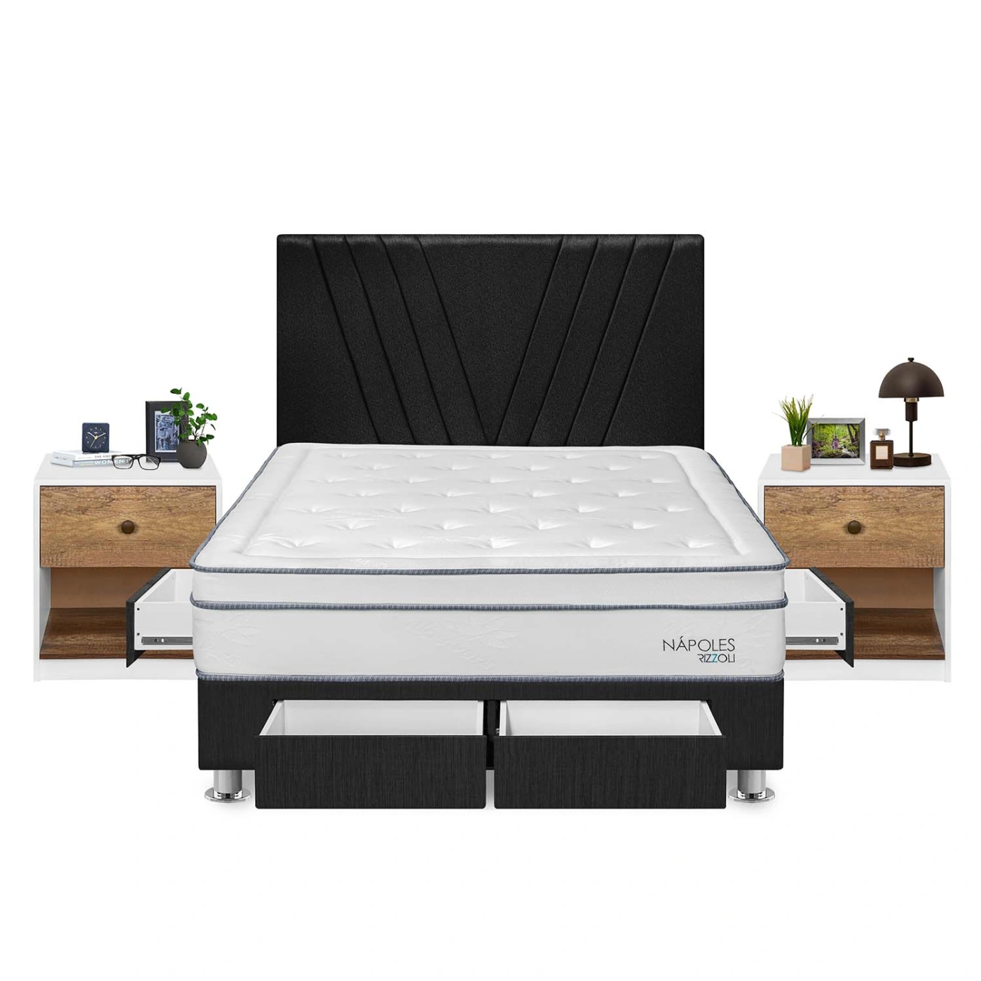 DORMITORIO RIZZOLI NAPOLES QUEEN 4 CAJONES + VELADOR MUNDIAL - 1