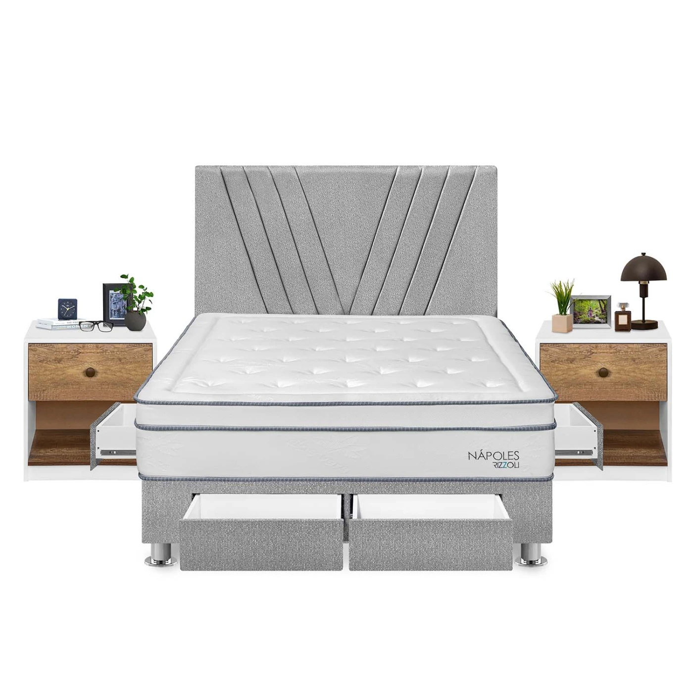 DORMITORIO RIZZOLI NAPOLES QUEEN 4 CAJONES + VELADOR MUNDIAL - 1
