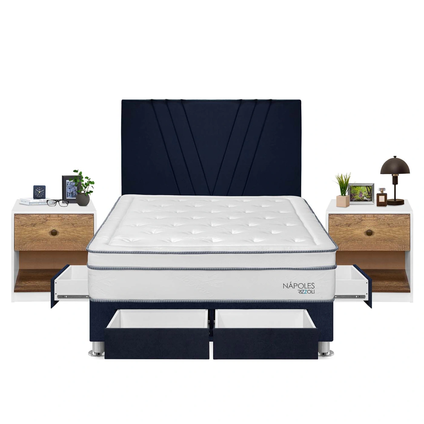 DORMITORIO RIZZOLI NAPOLES 2 PLAZAS 4 CAJONES + VELADOR MUNDIAL - 1