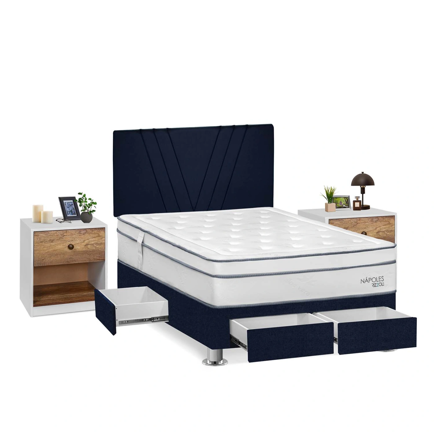 DORMITORIO RIZZOLI NAPOLES 2 PLAZAS 4 CAJONES + VELADOR MUNDIAL - 2