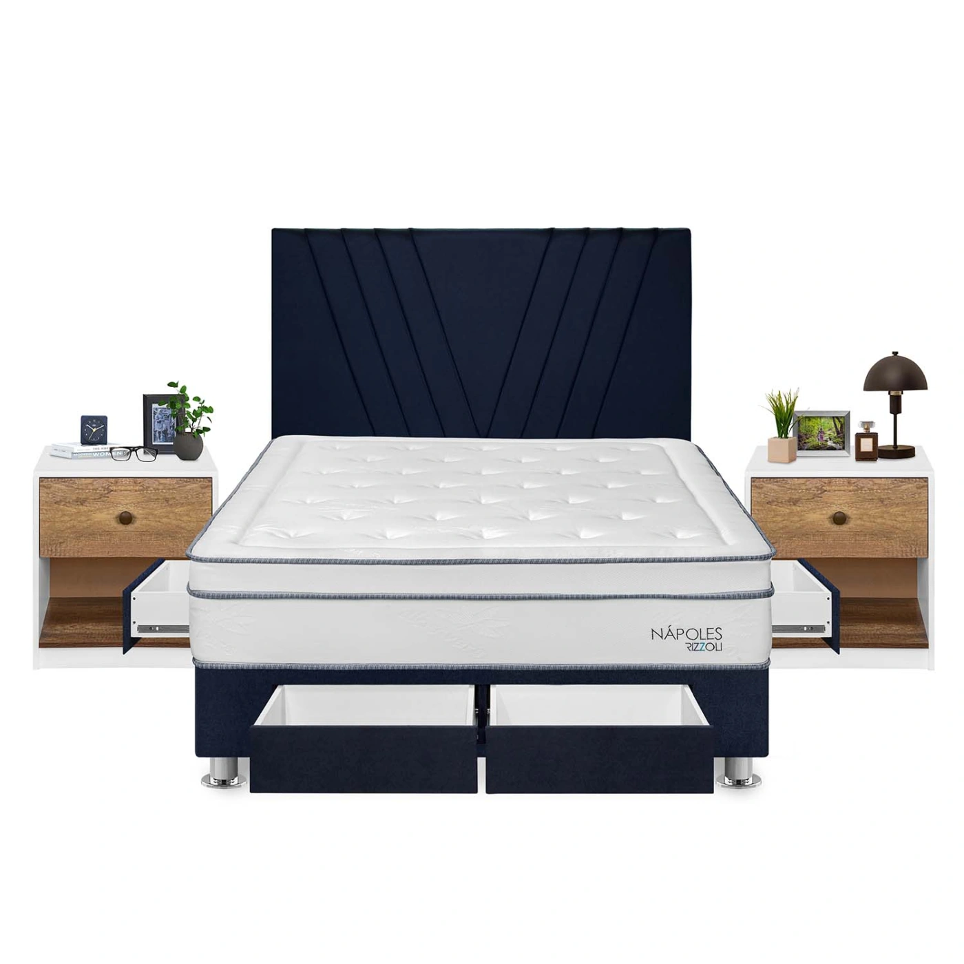 DORMITORIO RIZZOLI NAPOLES QUEEN 4 CAJONES + VELADOR MUNDIAL - 1