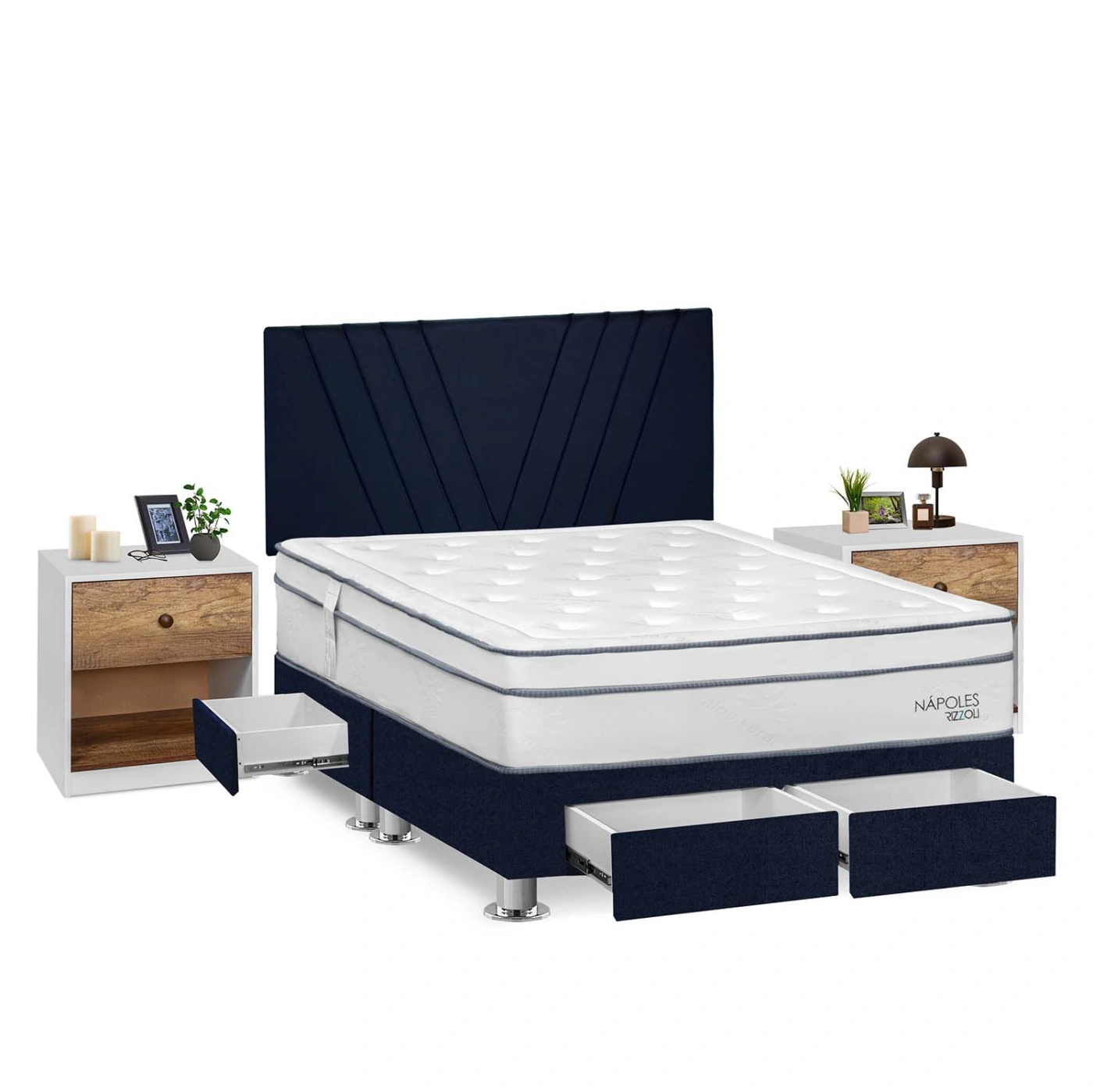 DORMITORIO RIZZOLI NAPOLES QUEEN 4 CAJONES + VELADOR MUNDIAL - 2