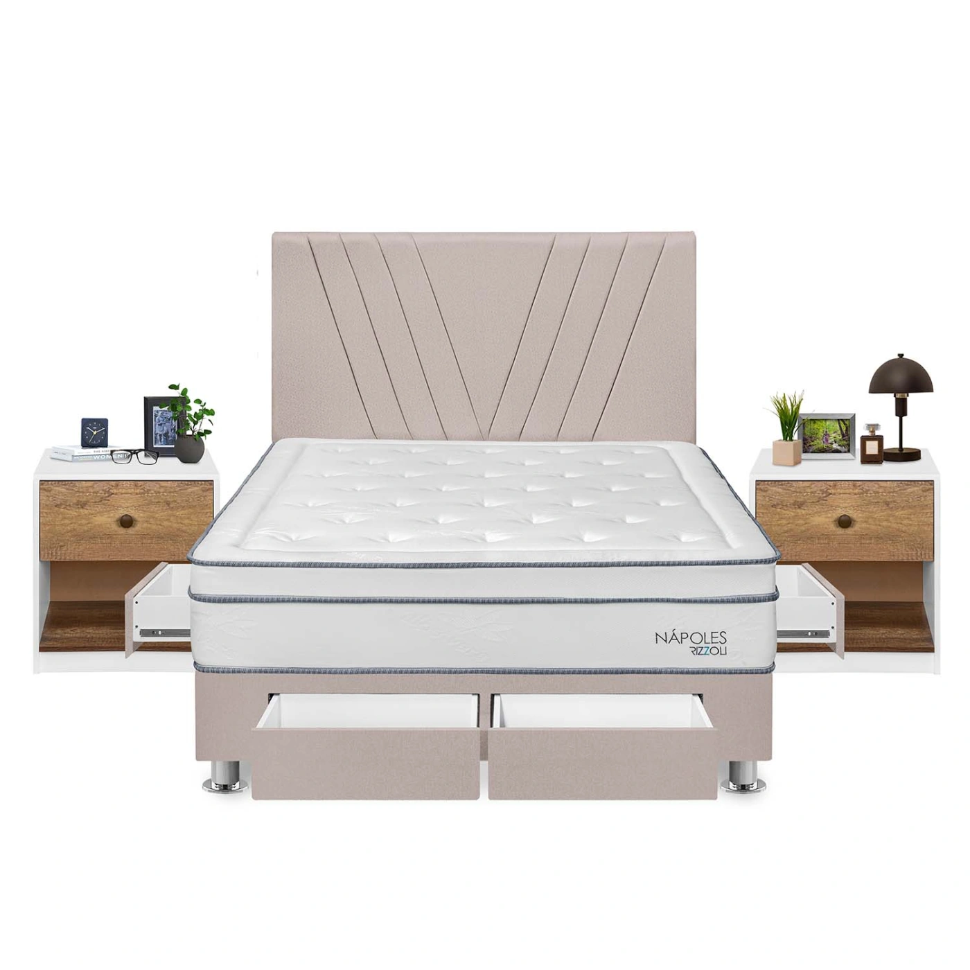 DORMITORIO RIZZOLI NAPOLES QUEEN 4 CAJONES + VELADOR MUNDIAL - 1