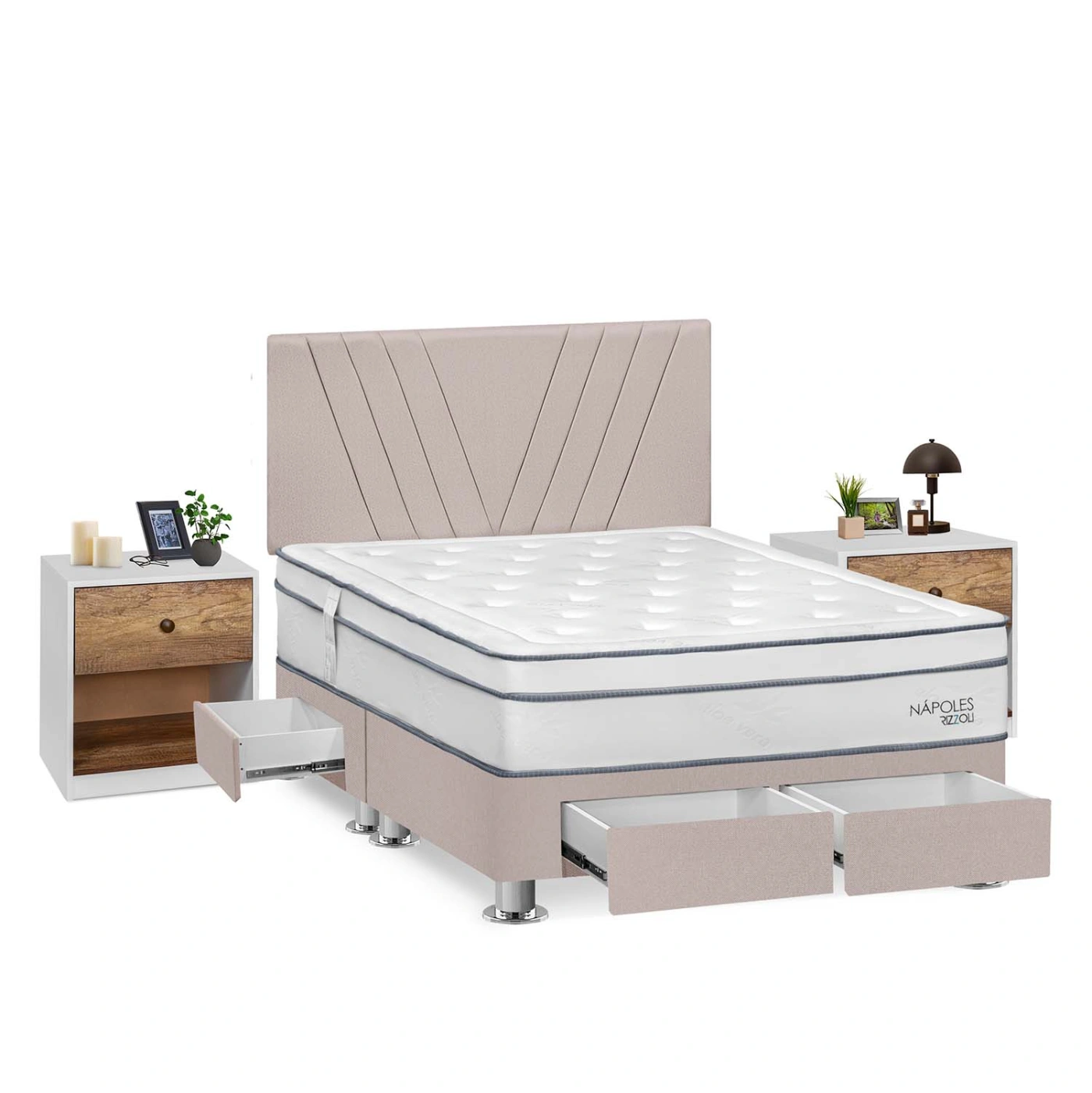 DORMITORIO RIZZOLI NAPOLES QUEEN 4 CAJONES + VELADOR MUNDIAL - 2